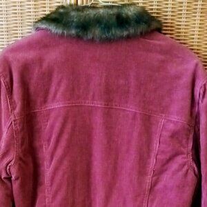 Newport News Burgundy Bomber Jacket with Faux Fur Collar